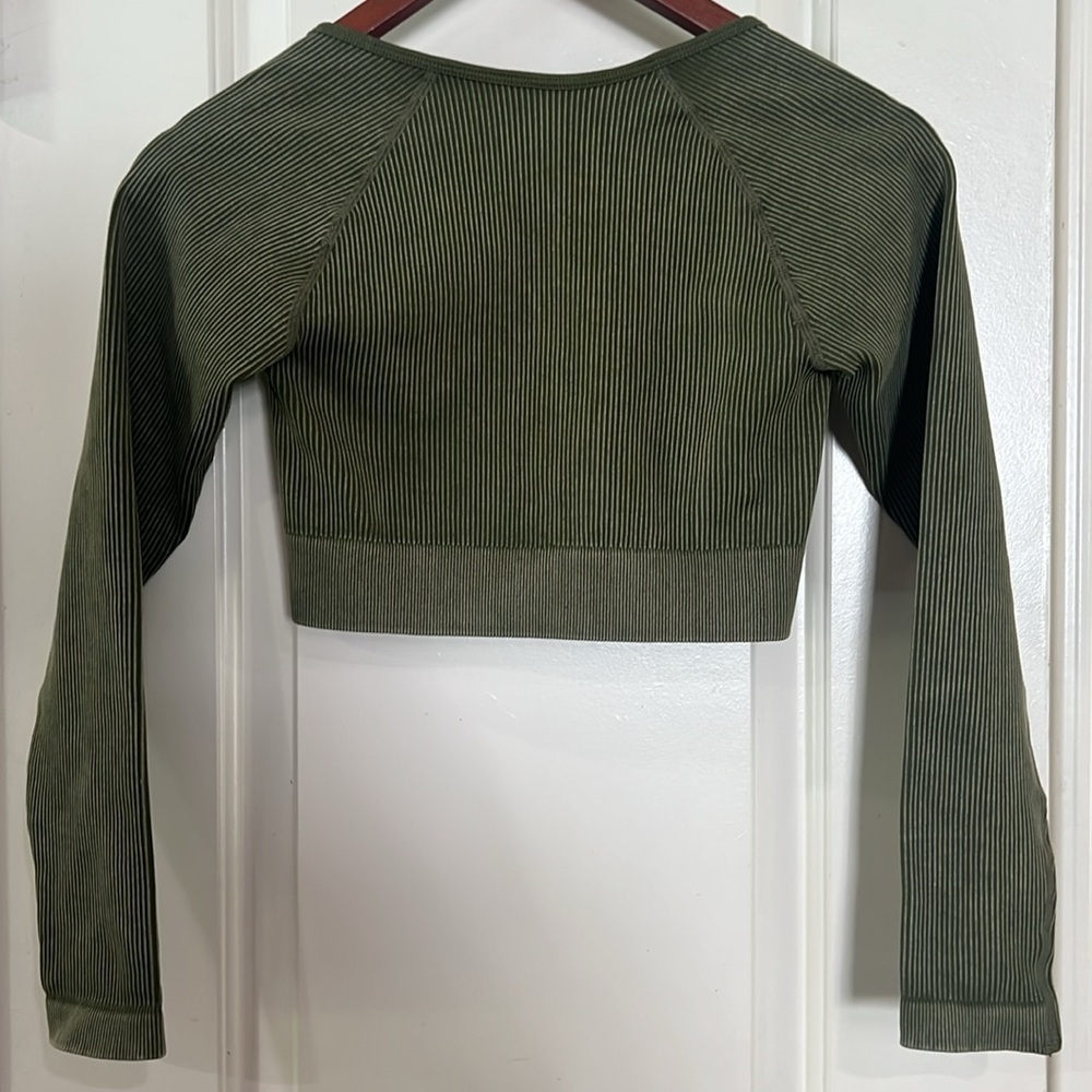 Olive Green Ribbed Women's Top - Picture 5 of 5